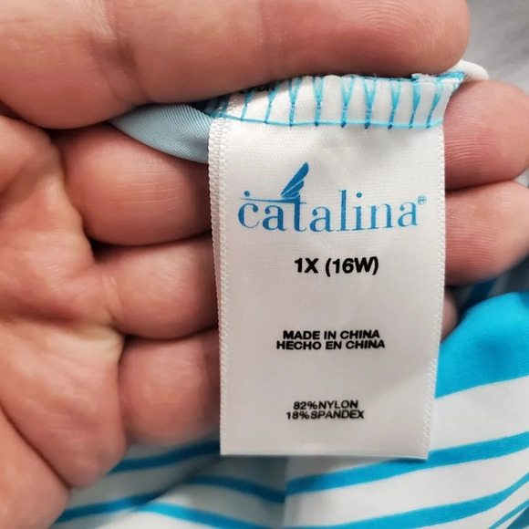 Catalina Woman's Aqua White Stripe‎ Built In Bra Swim Tankini NWT Plus Size 1X - Picture 4 of 6